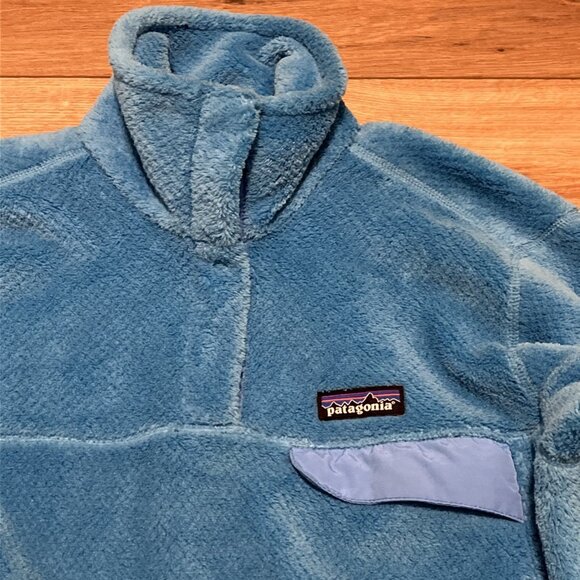 Women's Patagonia Snap T Fleece Jacket SZ Medium Sweater Pullover Logo Blue - Picture 3 of 12